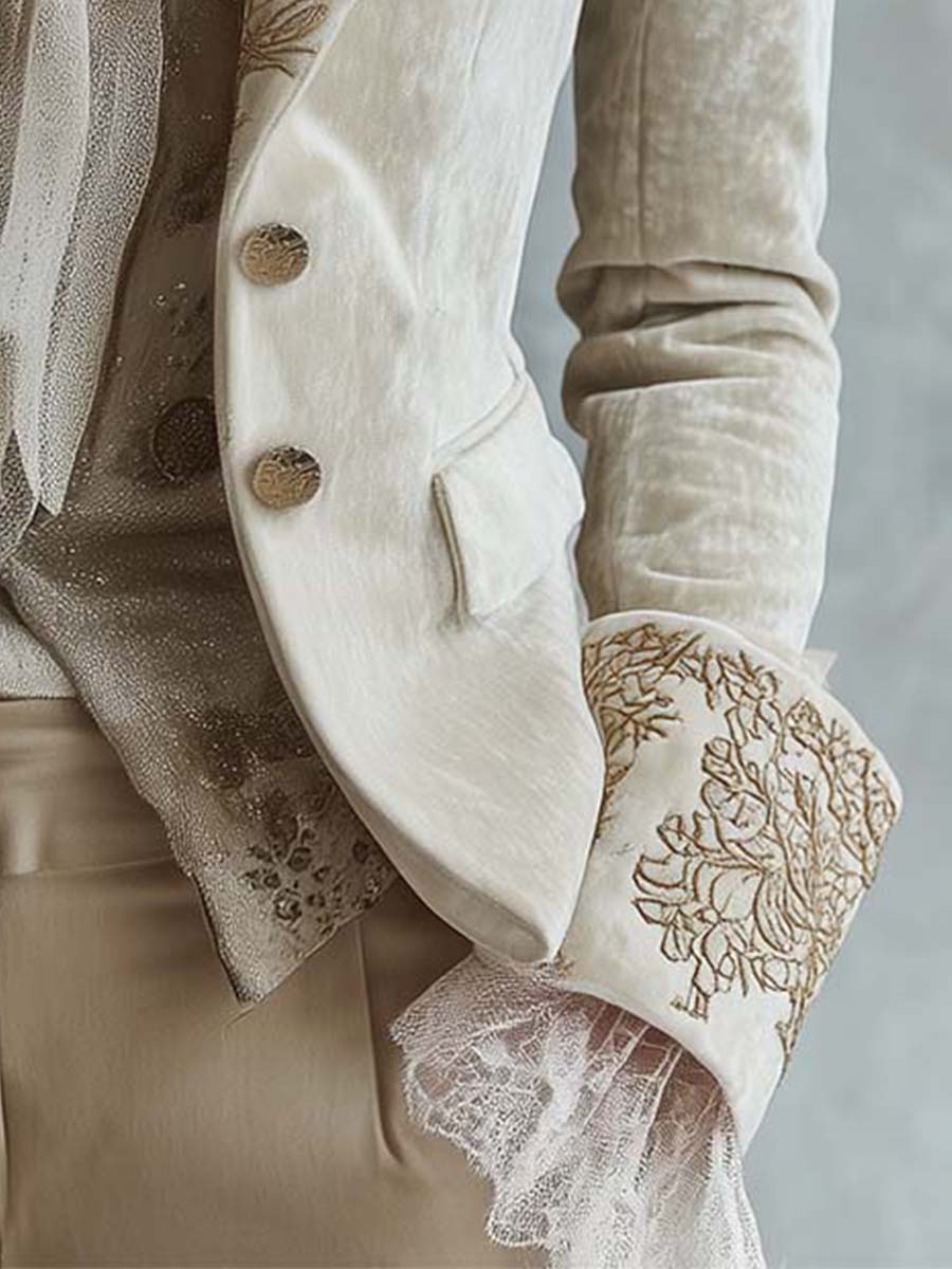 Ivoorkleurige Geborduurde Blazer voor Dames