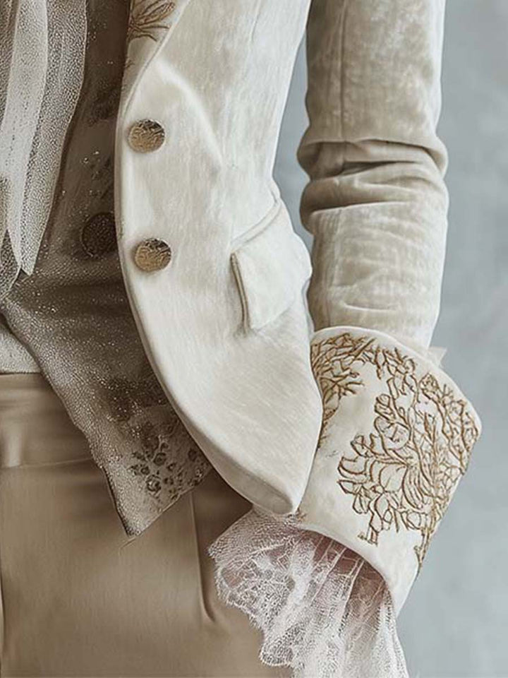 Ivoorkleurige Geborduurde Blazer voor Dames