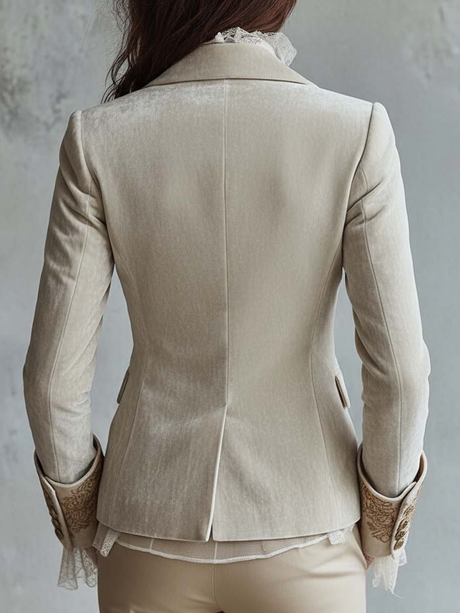 Ivoorkleurige Geborduurde Blazer voor Dames