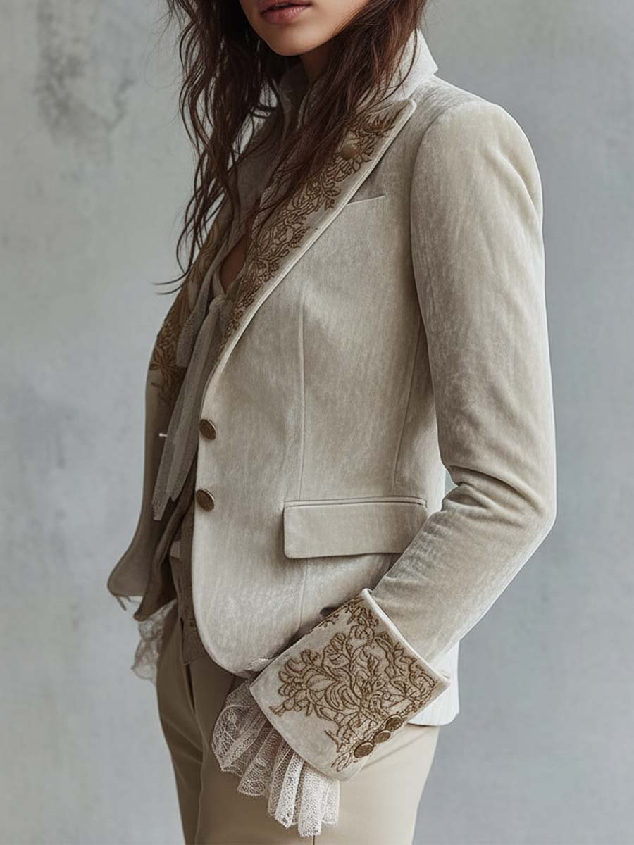 Ivoorkleurige Geborduurde Blazer voor Dames