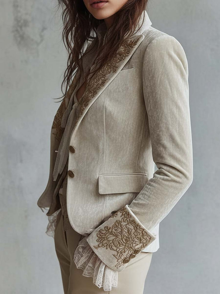 Ivoorkleurige Geborduurde Blazer voor Dames