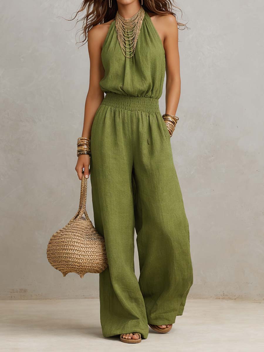 VALERIA | Jumpsuit met wijde pijpen en halternek