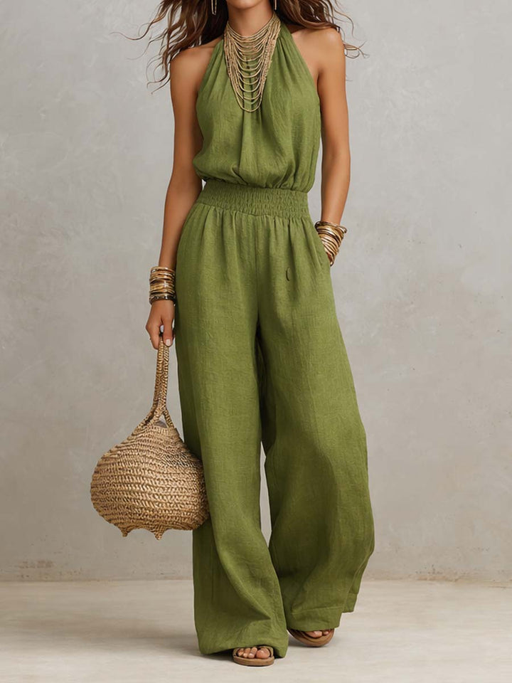 VALERIA | Jumpsuit met wijde pijpen en halternek