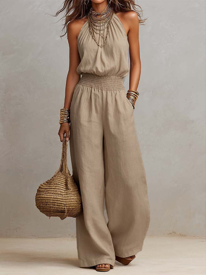 VALERIA | Jumpsuit met wijde pijpen en halternek