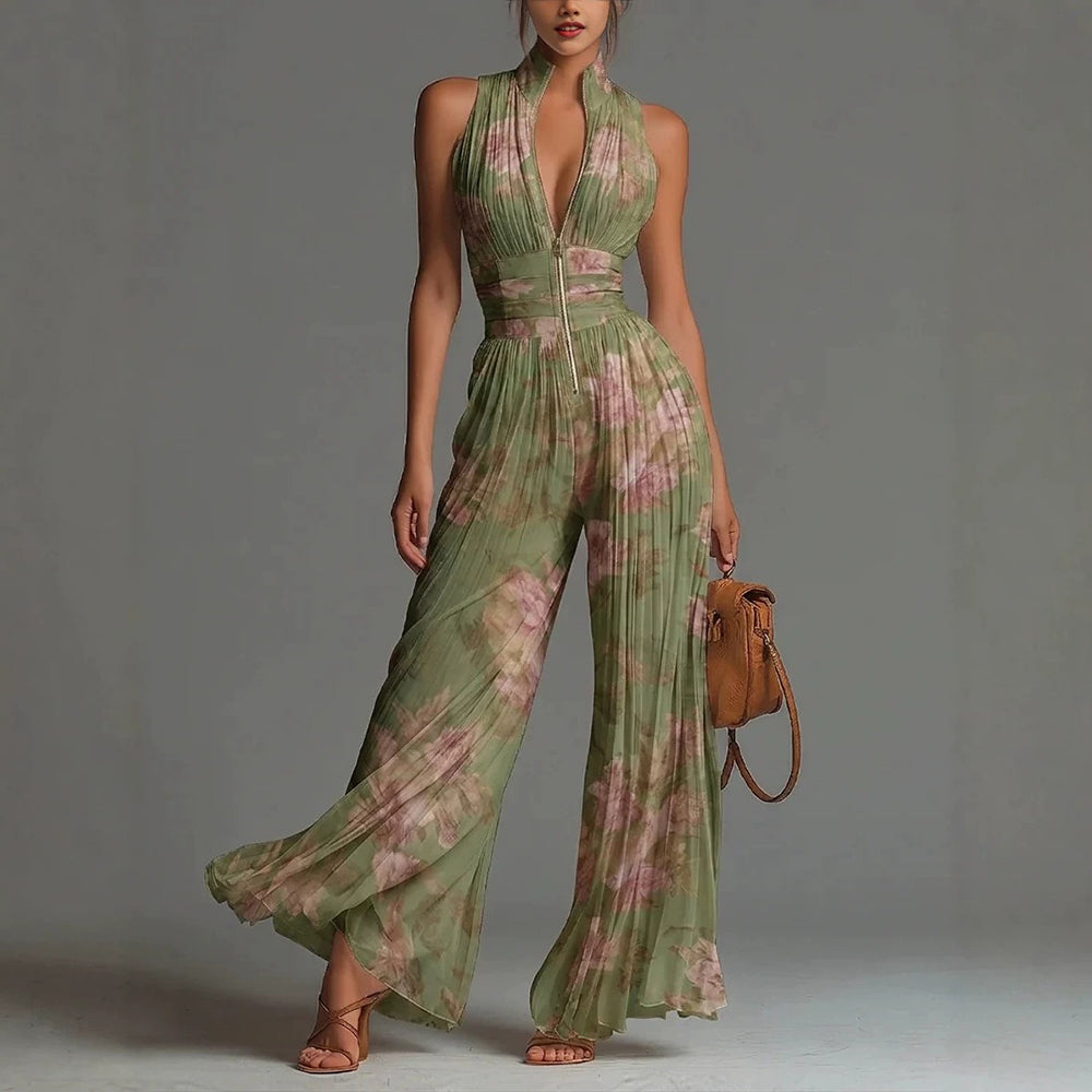 Sofia | Geplooide Bloemen Chiffon Jumpsuit voor Dames