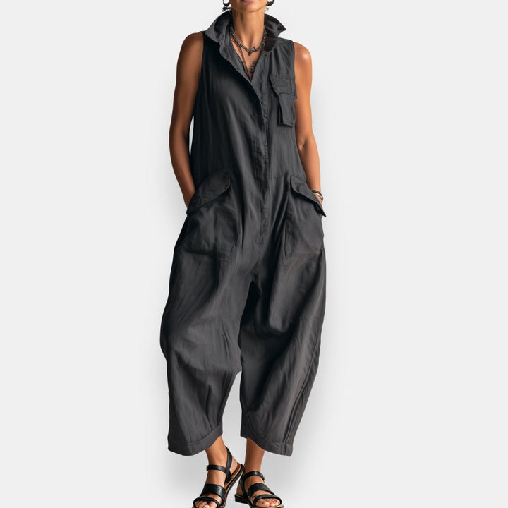 RYKER | Mouwloze cargo-jumpsuit met kraag en klepzakken