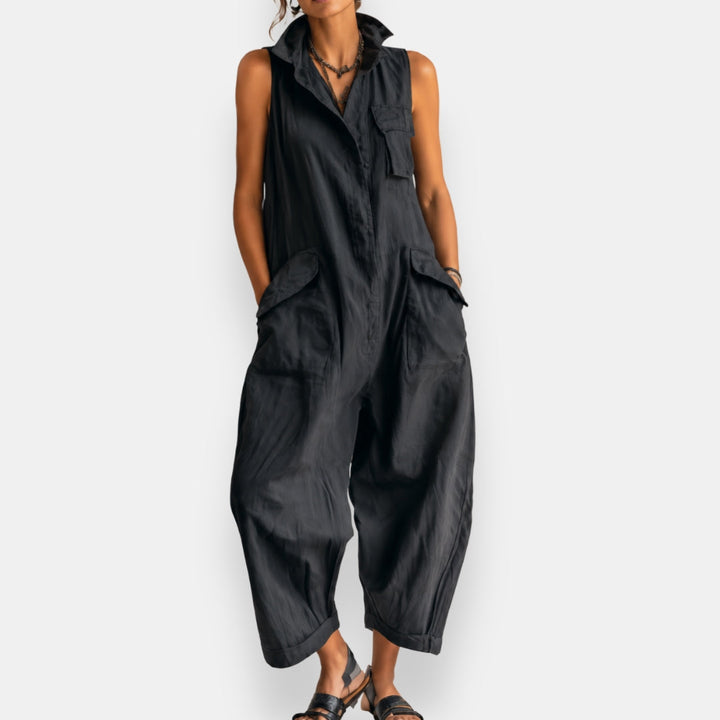 RYKER | Mouwloze cargo-jumpsuit met kraag en klepzakken