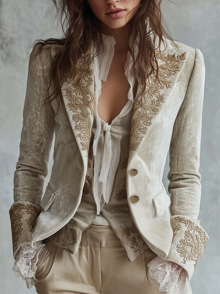 Ivoorkleurige Geborduurde Blazer voor Dames