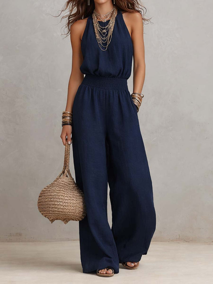 VALERIA | Jumpsuit met wijde pijpen en halternek