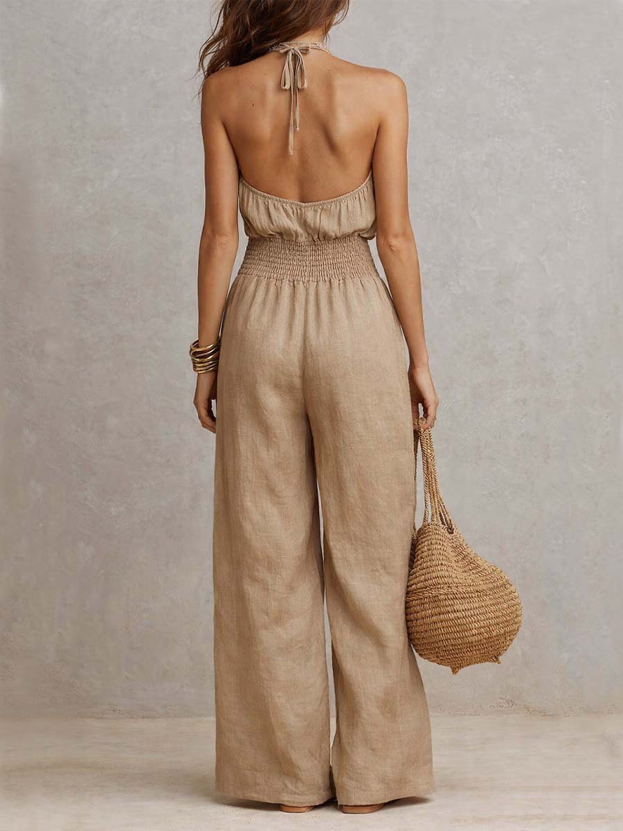 VALERIA | Jumpsuit met wijde pijpen en halternek