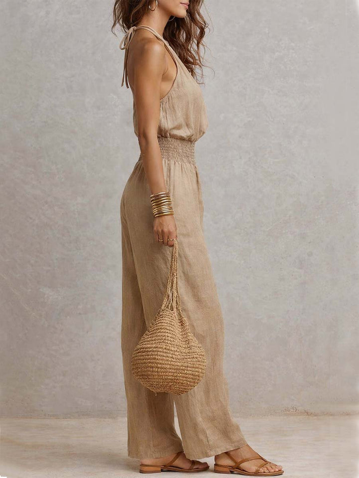 VALERIA | Jumpsuit met wijde pijpen en halternek