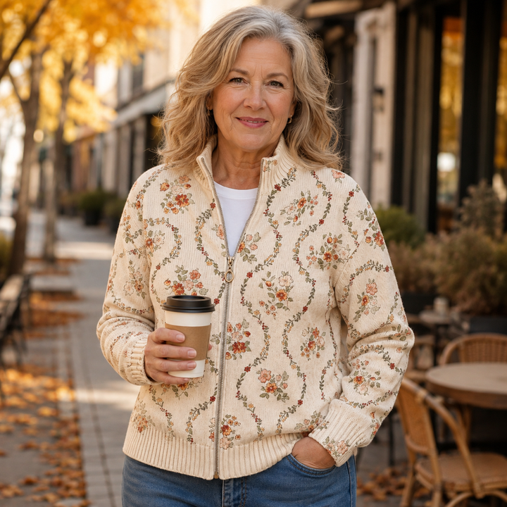 Vivienne | Vest met rits en bloemenranken