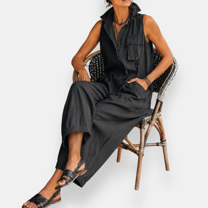 RYKER | Mouwloze cargo-jumpsuit met kraag en klepzakken