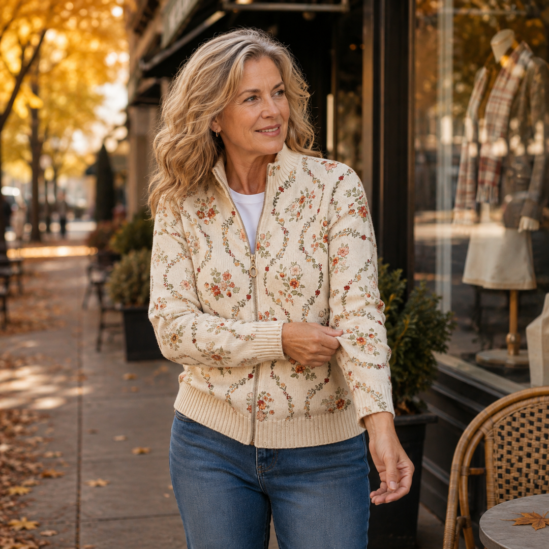 Vivienne | Vest met rits en bloemenranken