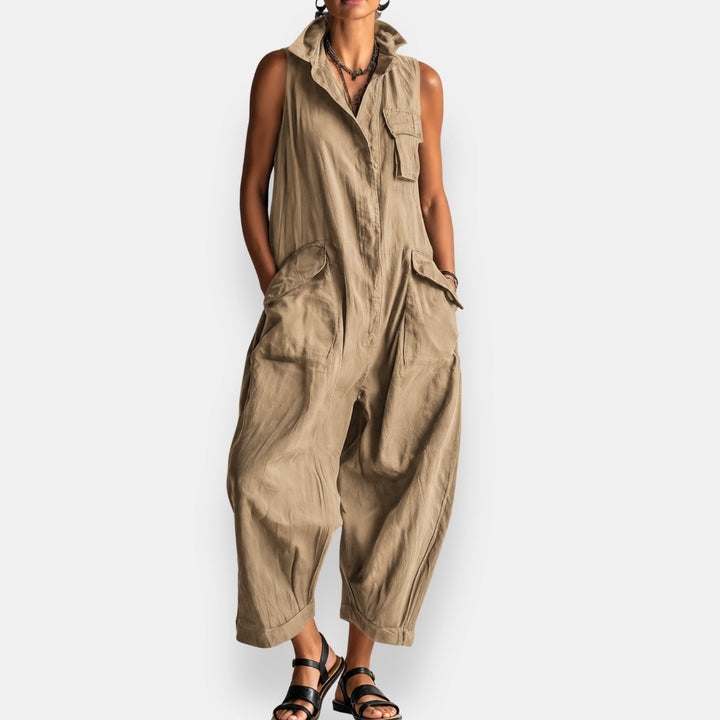 RYKER | Mouwloze cargo-jumpsuit met kraag en klepzakken