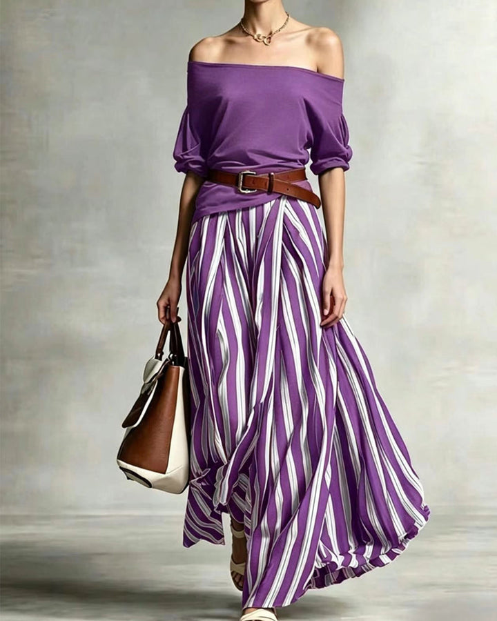 MADISON | Gestreept maxi-rokset met off-shoulder top