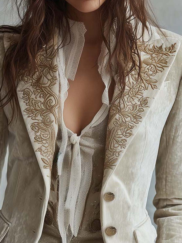 Ivoorkleurige Geborduurde Blazer voor Dames