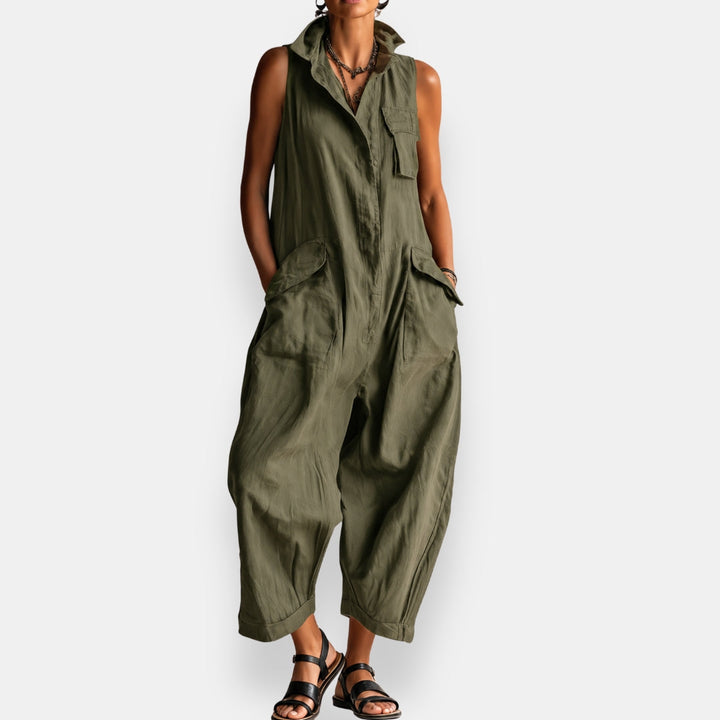 RYKER | Mouwloze cargo-jumpsuit met kraag en klepzakken