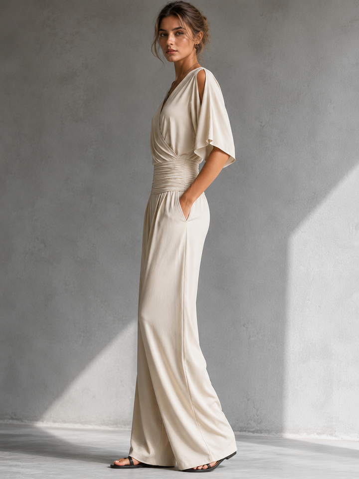 Zeni - Elegante wikkeljumpsuit met wijde pijpen