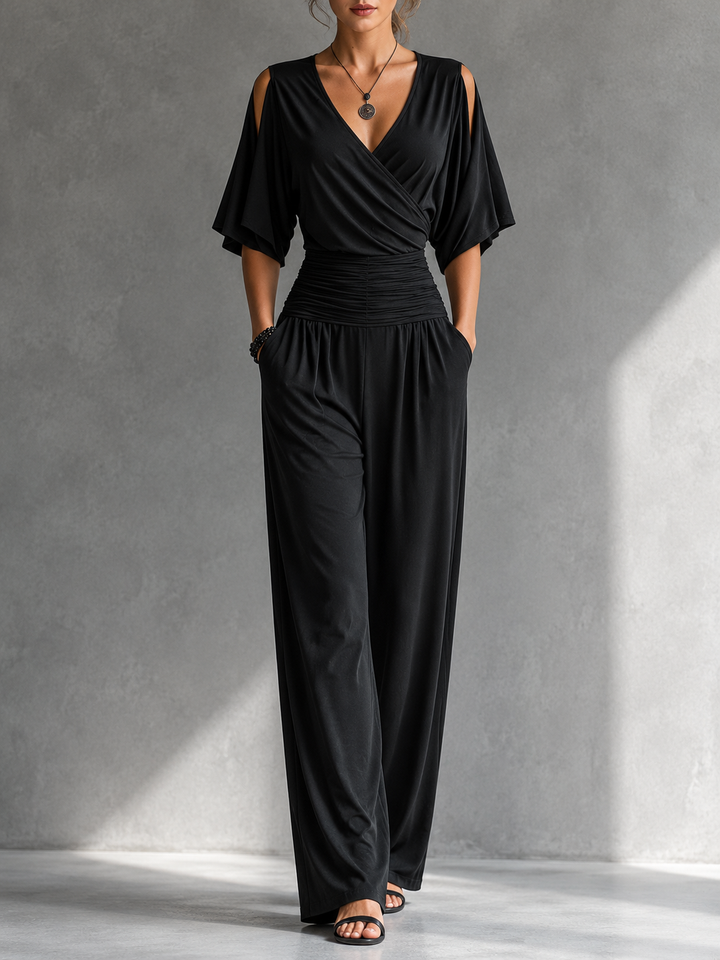 Zeni - Elegante wikkeljumpsuit met wijde pijpen