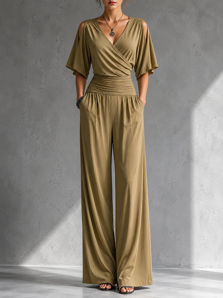 Zeni - Elegante wikkeljumpsuit met wijde pijpen