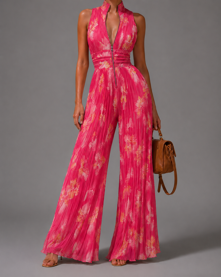 Sofia | Geplooide Bloemen Chiffon Jumpsuit voor Dames
