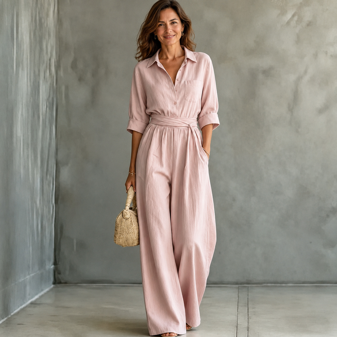 Monroe | Jumpsuit met wijde pijpen en overhemdkraag
