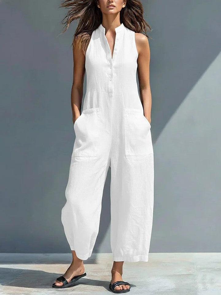 Harlow | Wijde Katoenen Jumpsuit met Knoopsluiting