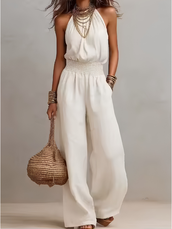 VALERIA | Jumpsuit met wijde pijpen en halternek