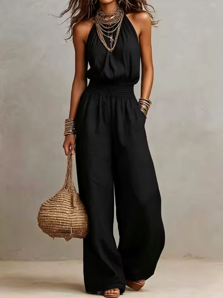 VALERIA | Jumpsuit met wijde pijpen en halternek