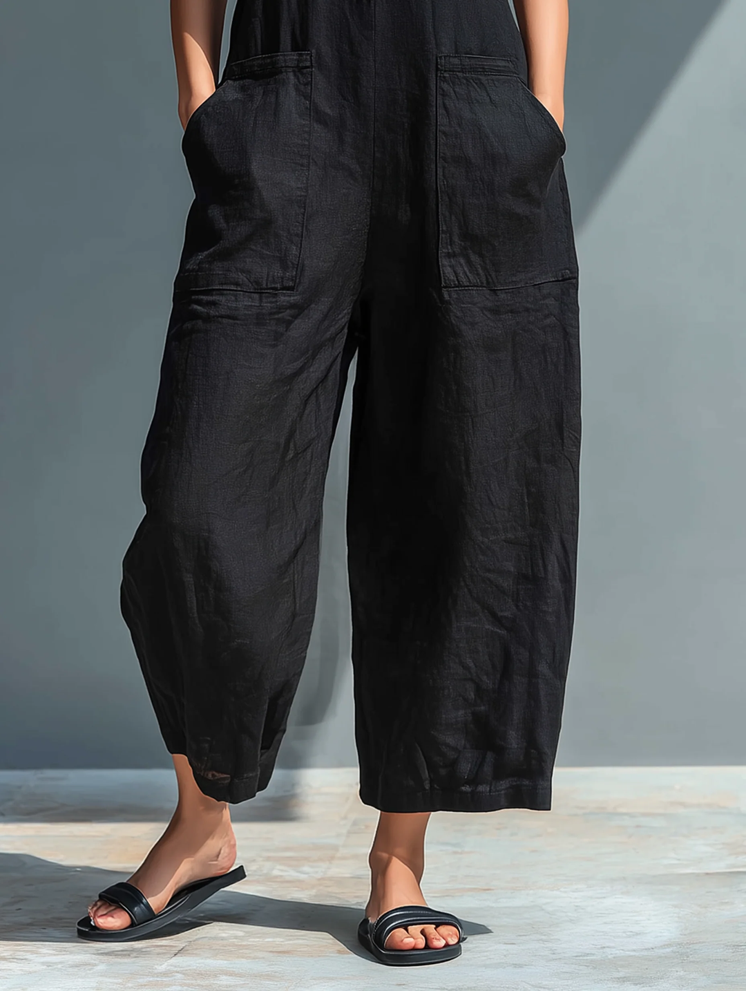 Harlow | Wijde Katoenen Jumpsuit met Knoopsluiting