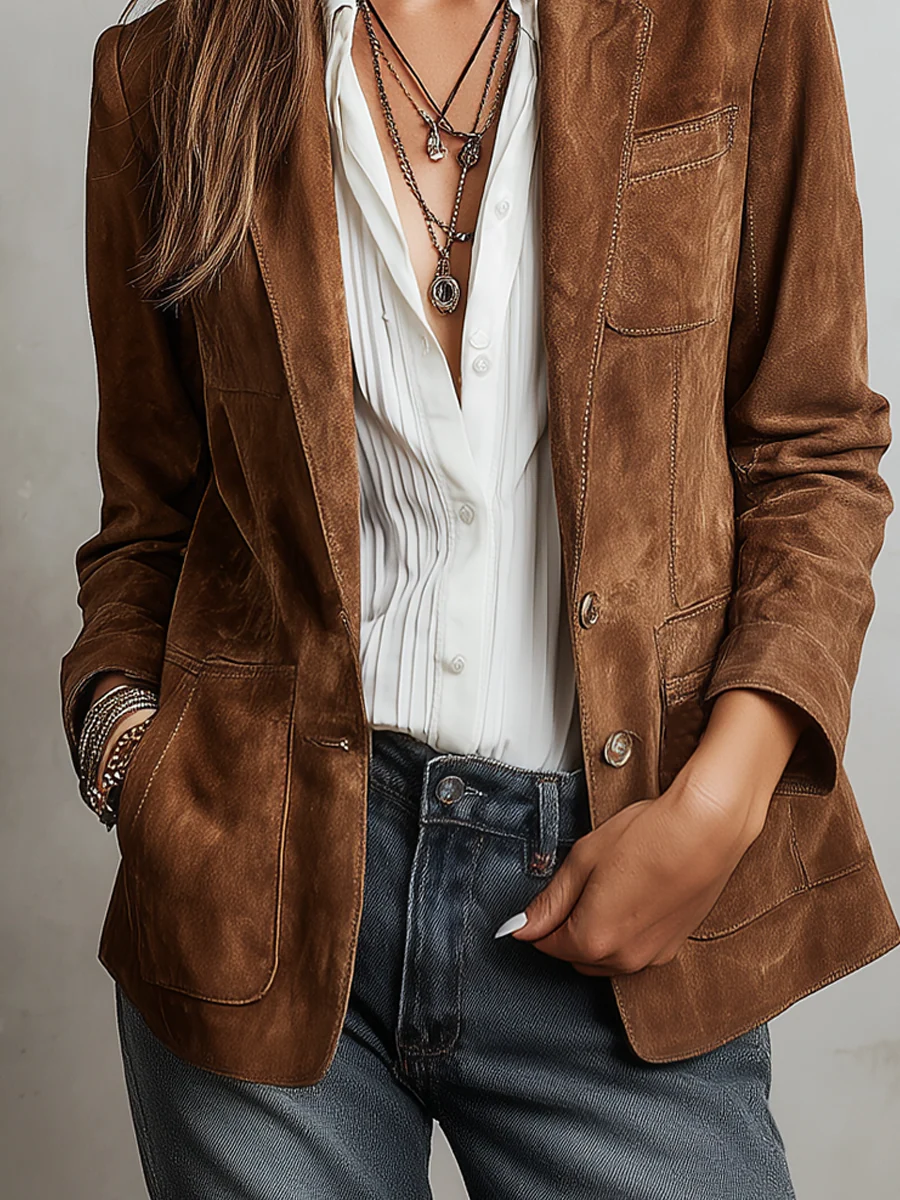 Dames Vintage Bruine Blazer