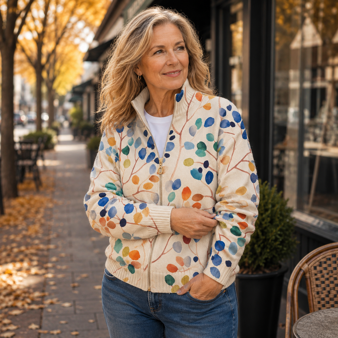 Delphine | Botanische Bladprint Vest met Rits