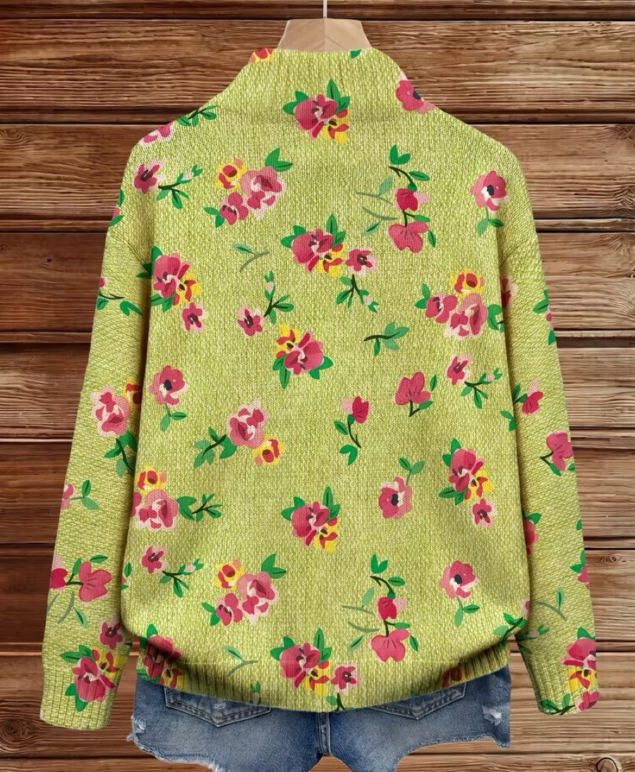 Margot | Roze Gebloemd Limoengroen Vest met Rits