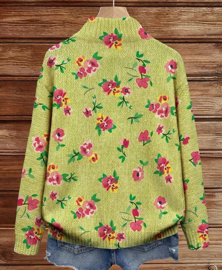 Margot | Roze Gebloemd Limoengroen Vest met Rits