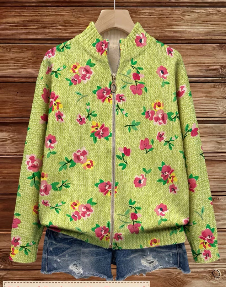 Margot | Roze Gebloemd Limoengroen Vest met Rits