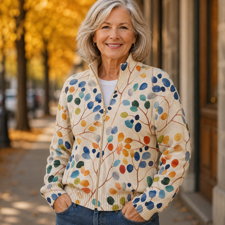 Delphine | Botanische Bladprint Vest met Rits