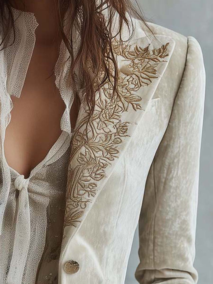 Ivoorkleurige Geborduurde Blazer voor Dames