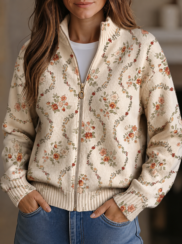 Vivienne | Vest met rits en bloemenranken