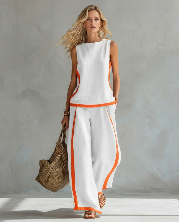 Ursula - Elegante en Casual Set van Vest en Broek met Tweekleurige Afwerkingen