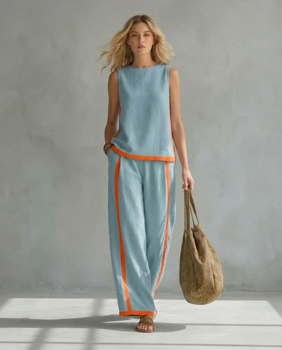 Ursula - Elegante en Casual Set van Vest en Broek met Tweekleurige Afwerkingen
