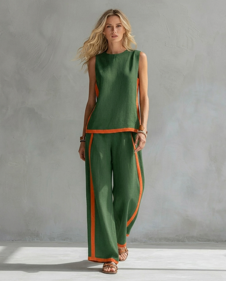 Ursula - Elegante en Casual Set van Vest en Broek met Tweekleurige Afwerkingen