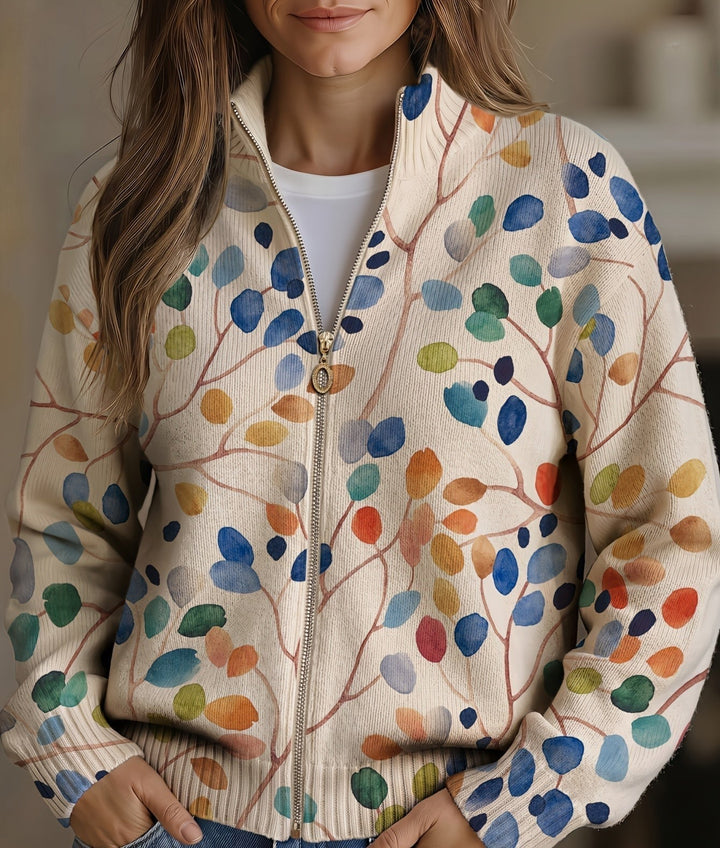 Delphine | Botanische Bladprint Vest met Rits