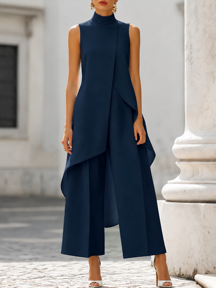 Imogen | Gebeeldhouwde jumpsuit met hoge hals en wijde pijpen voor dames