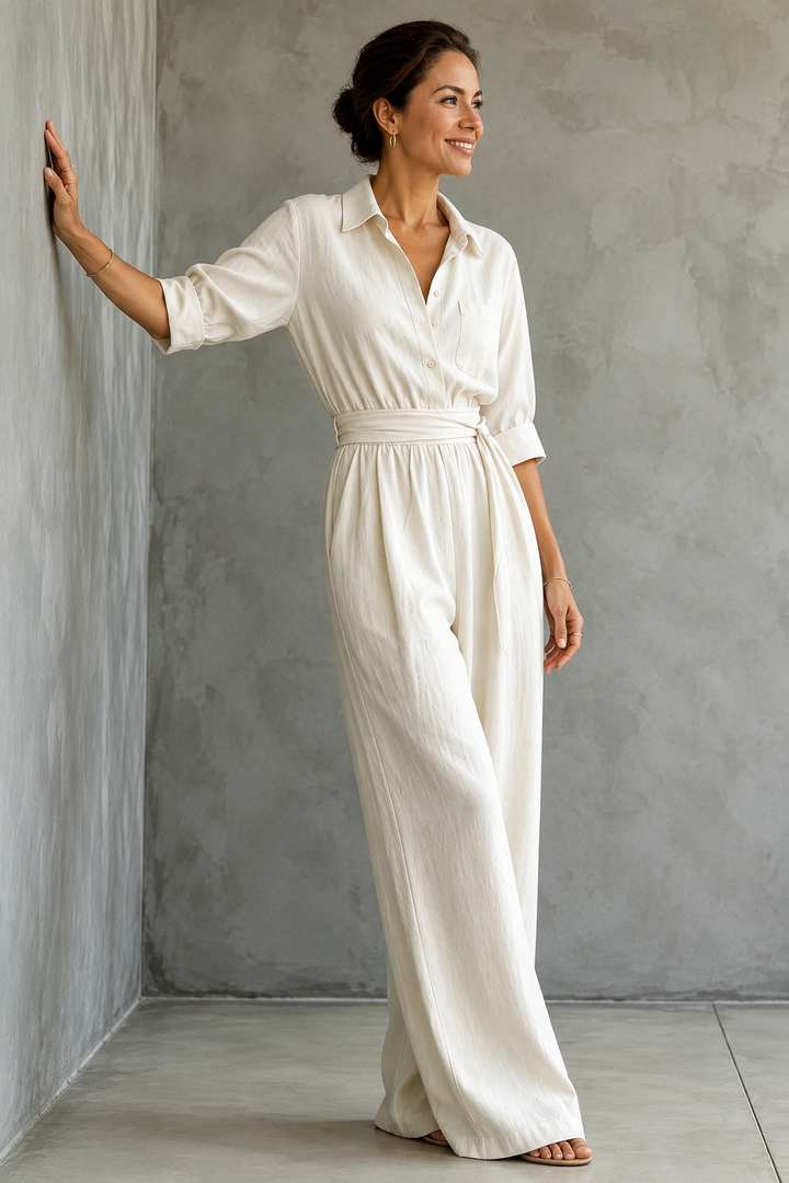 Monroe | Jumpsuit met wijde pijpen en overhemdkraag