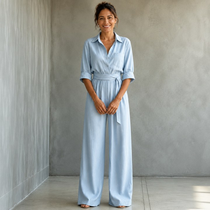 Monroe | Jumpsuit met wijde pijpen en overhemdkraag