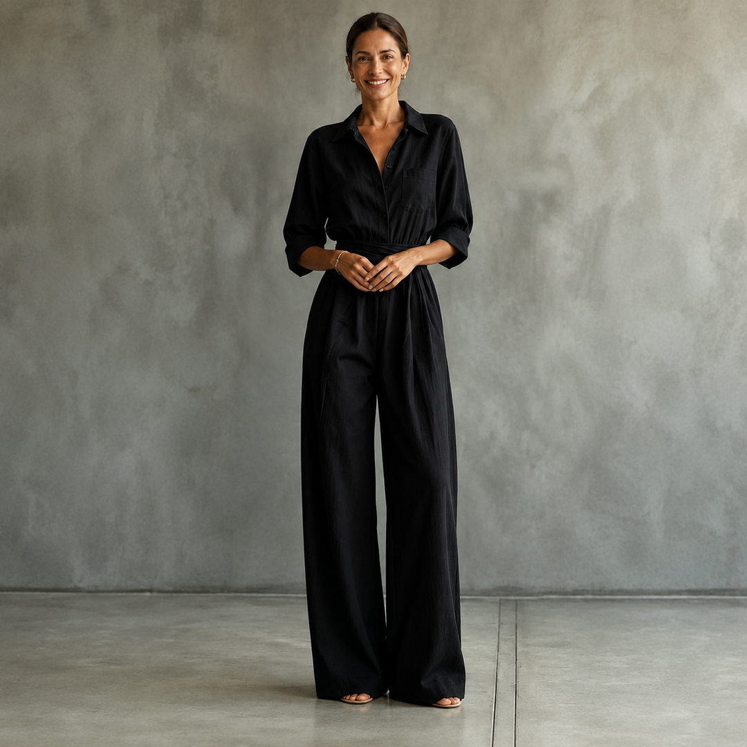 Monroe | Jumpsuit met wijde pijpen en overhemdkraag