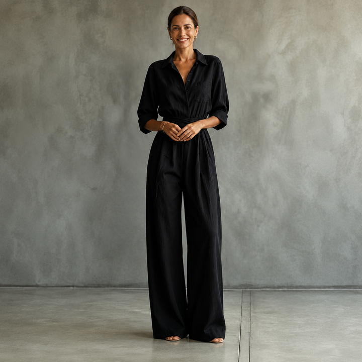 Monroe | Jumpsuit met wijde pijpen en overhemdkraag