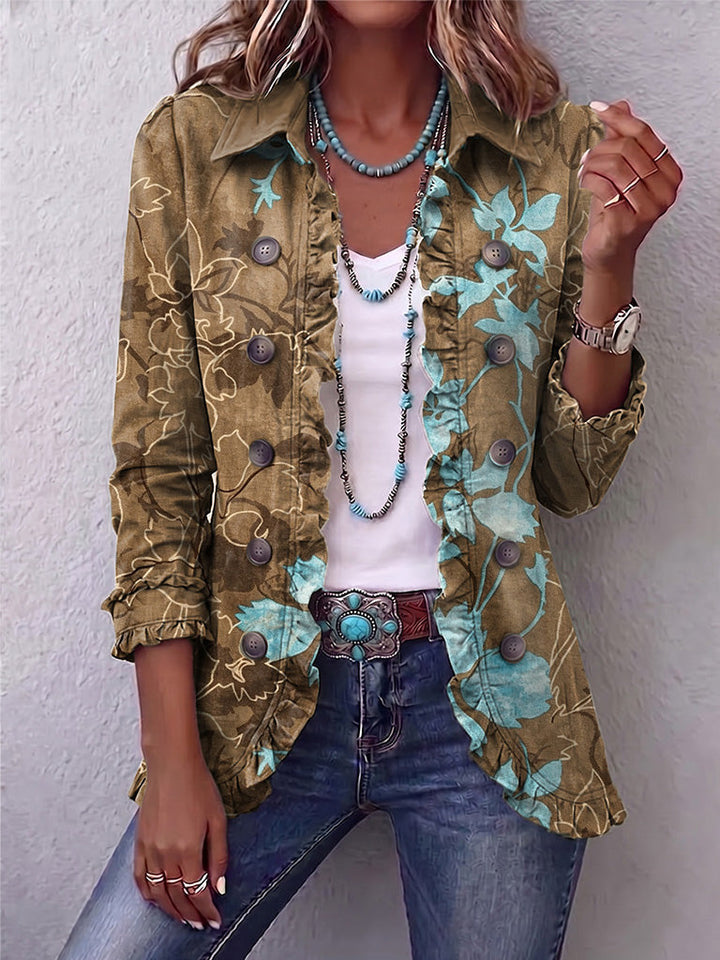 Sundara™ | Boho Gradient Vintage Bloemige Ruches Jasje