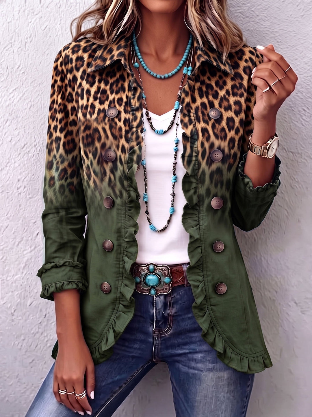 Elspeth™ | Luipaard Ombre Ruches Blazer Jasje